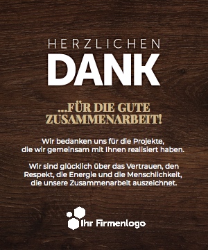 Business Dankeskarte herzlichen Dank auf dunklem Holz