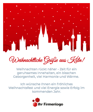 Digitale Weihnachtskarte Köln Skyline Schnee für Unternehmen